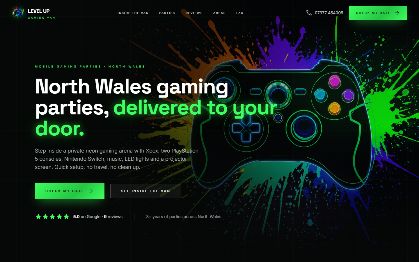 Level Up Gaming Van website